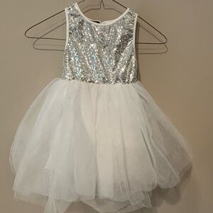 Sparkling Silver and White Kids Formal Dress